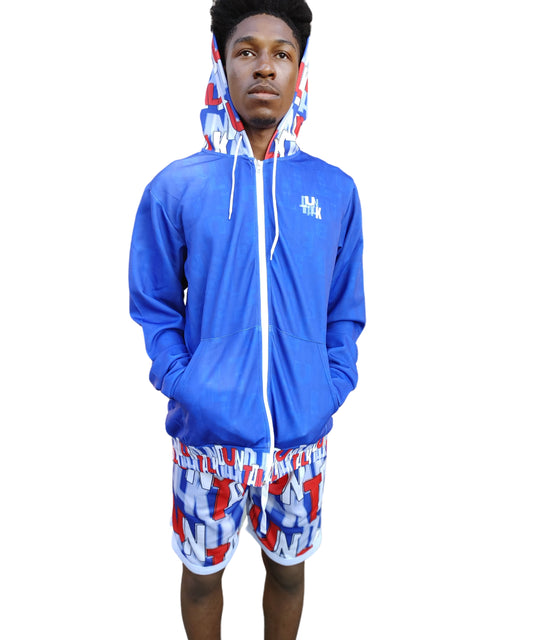 "Court Vision" Zip Up Hoodie Jacket - Red/Blue