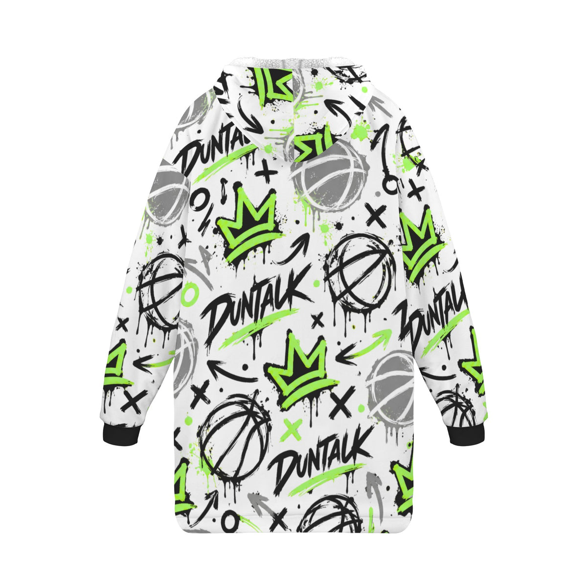 Crown Graffiti Blanket Hoodie - White/Neon Green