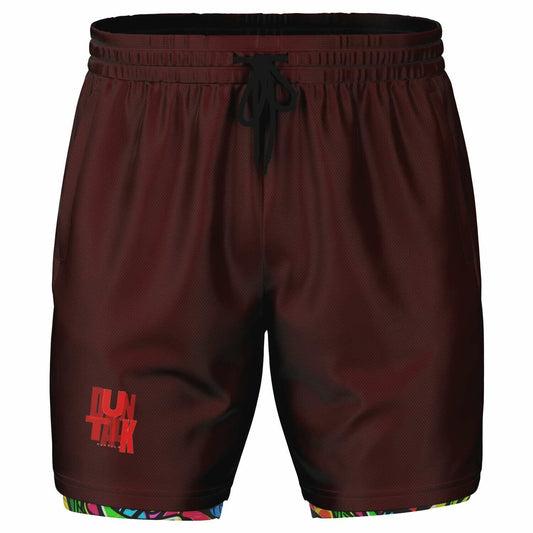 "One Stop" 2 in 1 Basketball Shorts - Red