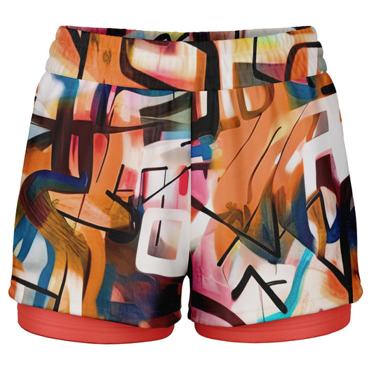 One Stop Women's 2-in-1 Shorts - Red Reverse