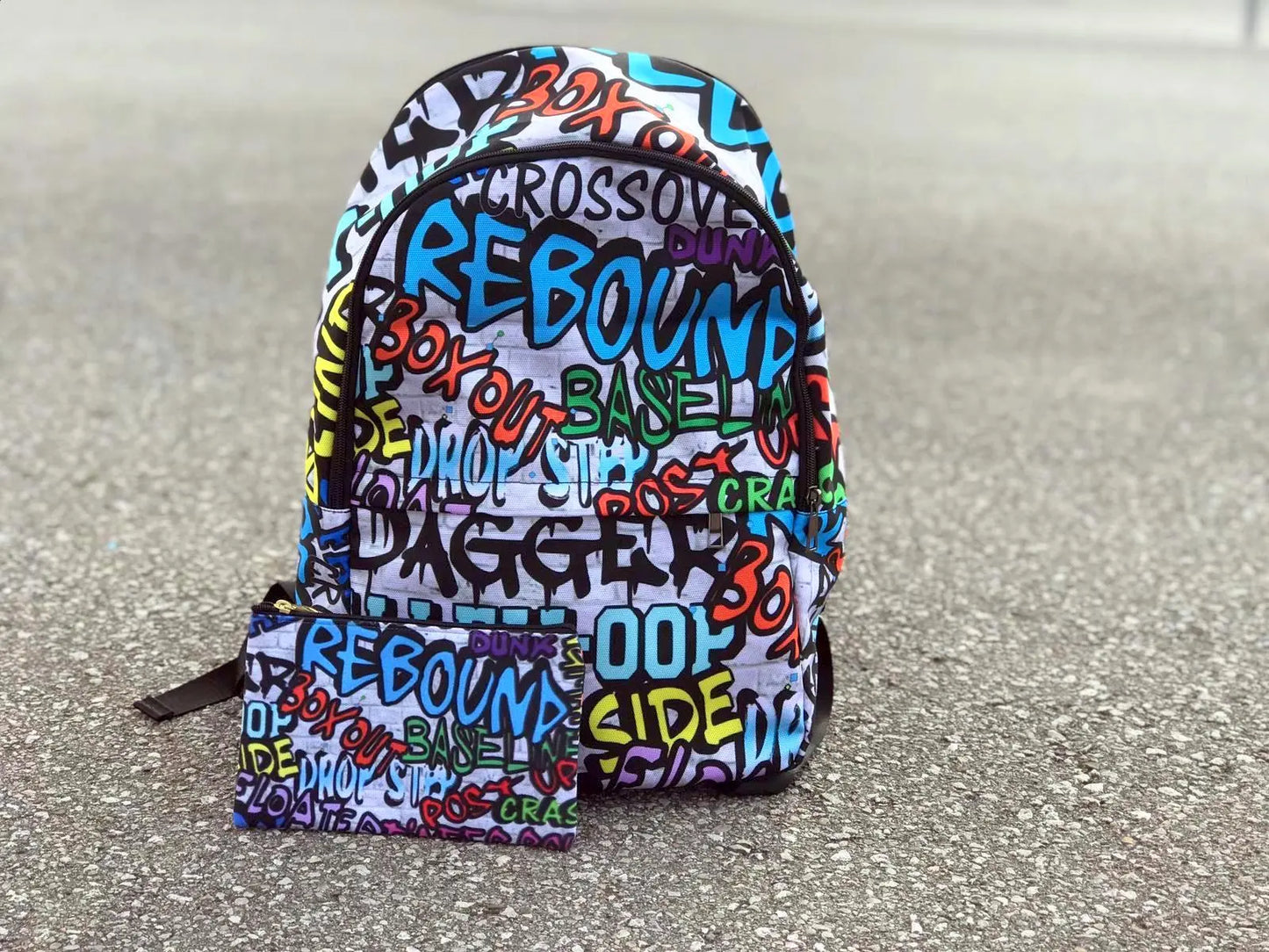 Duntalk "Ball All Day" Basketball Graffiti Backpack - Grey/Small