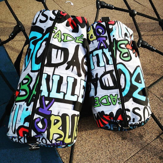 Duntalk "Ball All Day" Canvas Basketball Graffiti Duffle Bag - Grey Printify