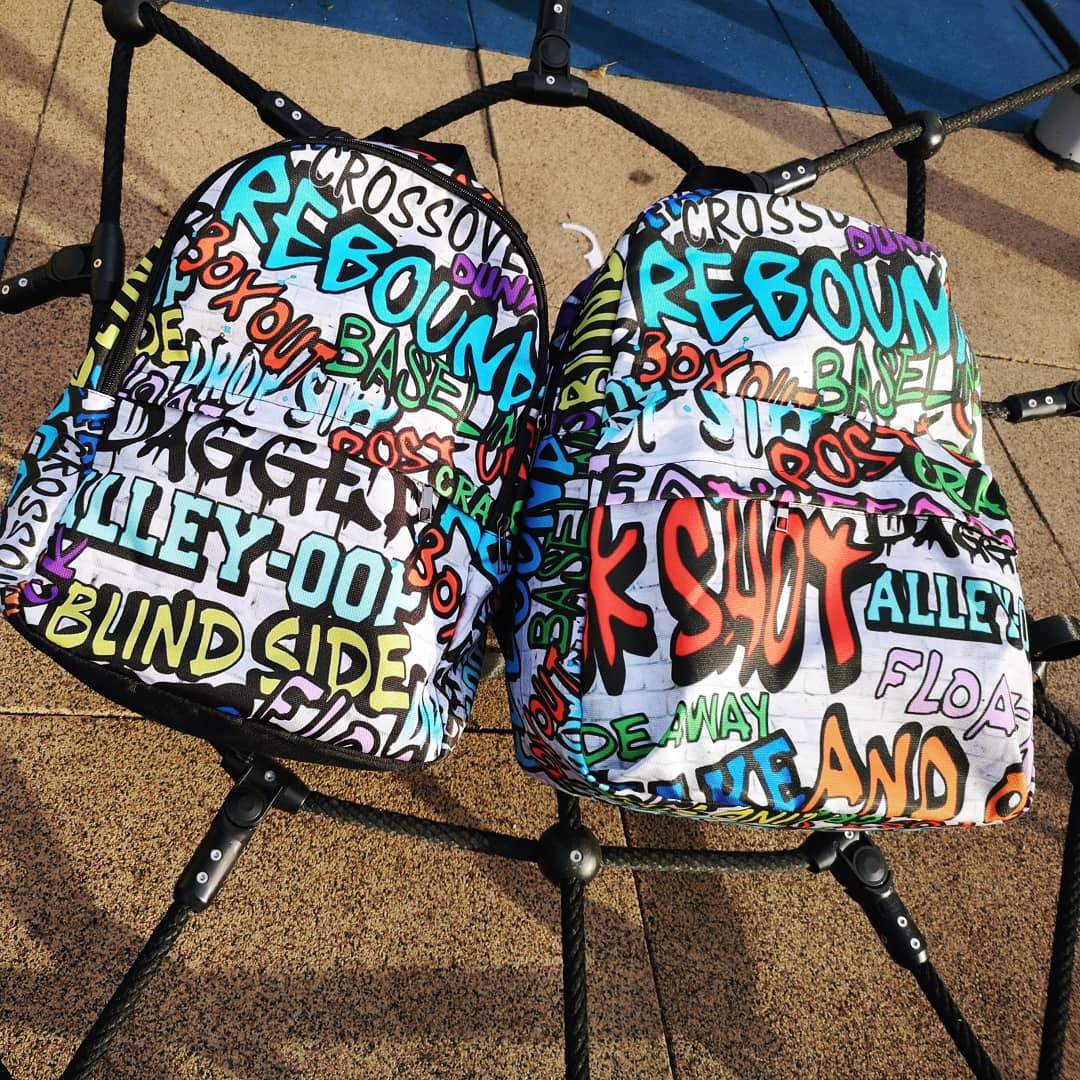 Duntalk "Ball All Day" Basketball Graffiti Backpack - Grey/Small