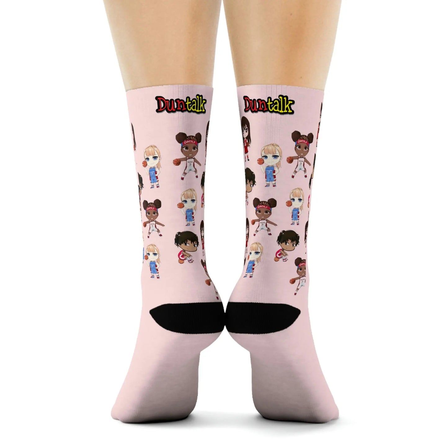 A pair of pink socks with cartoon characters, Duntalk "Baby Gurl" Duntalk Girl's Basketball Socks.
