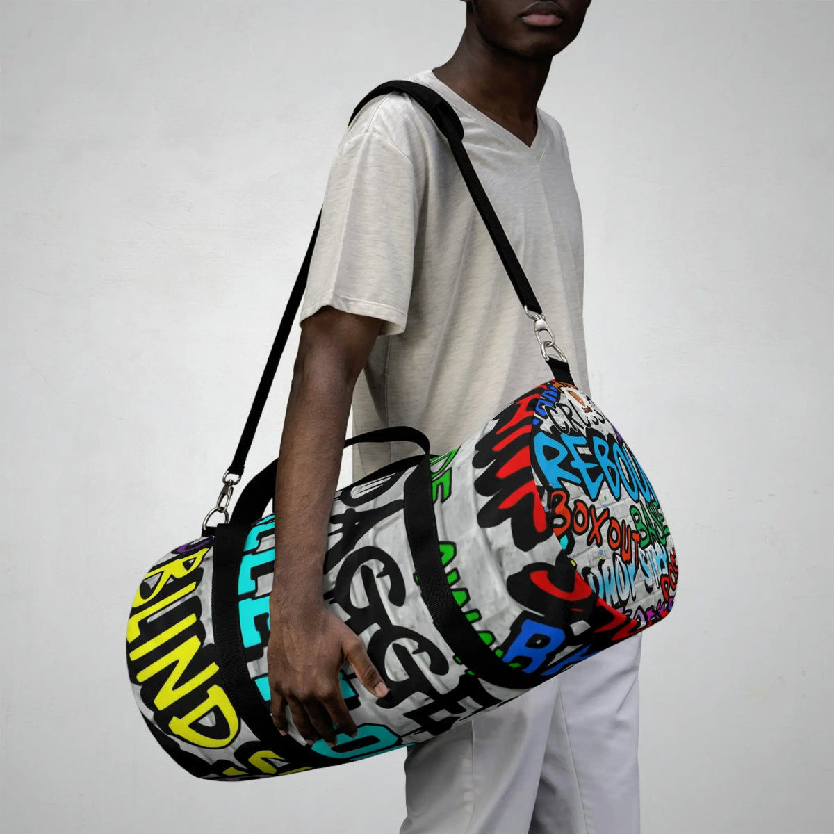 Duntalk "Ball All Day" Canvas Basketball Graffiti Duffle Bag - Grey Printify