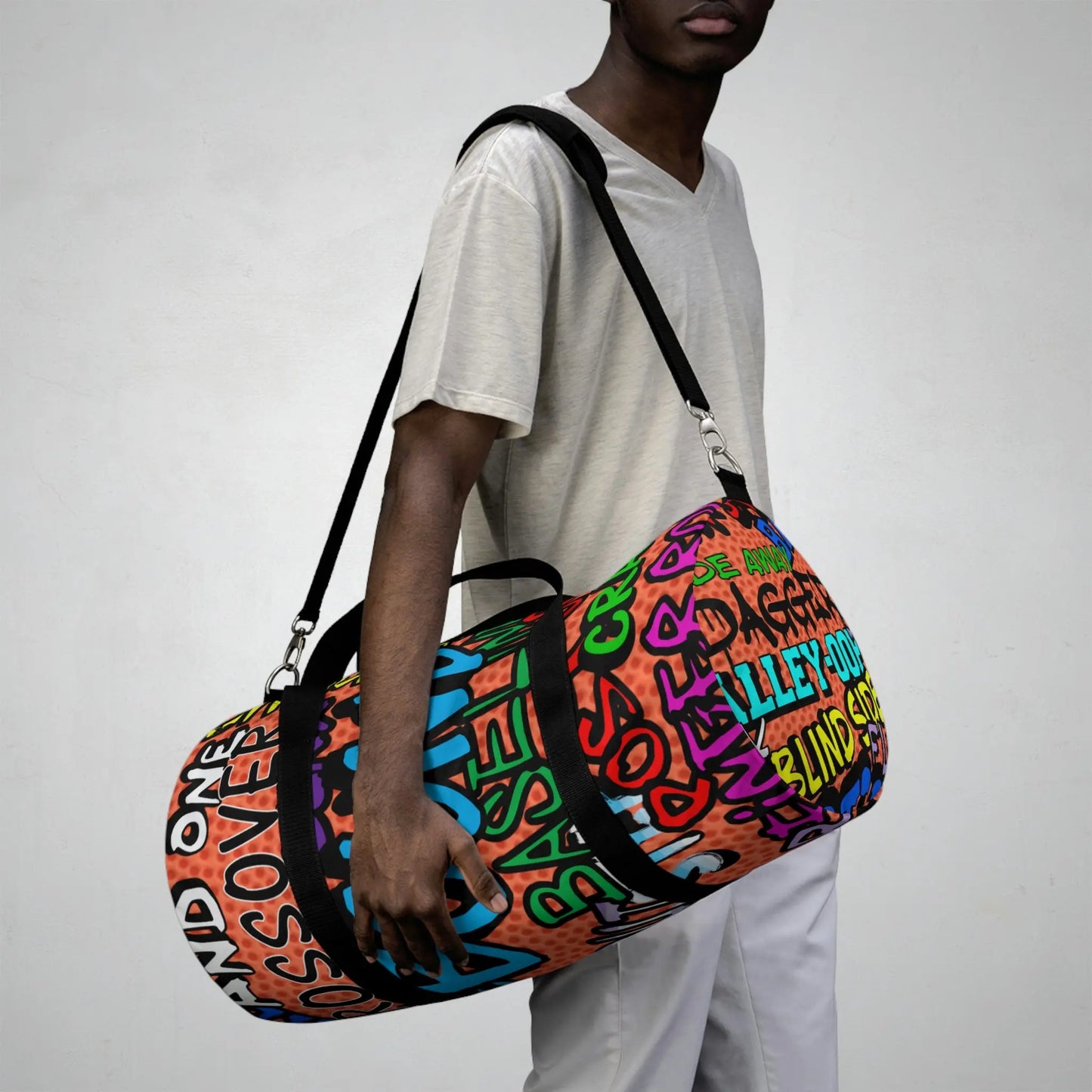 Duntalk "Ball All Day" Canvas Basketball Graffiti Duffle Bag - Orange Printify