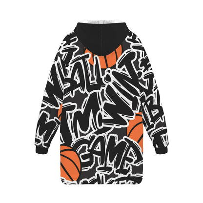 Youth Hoodie Blanket - Hoops Black