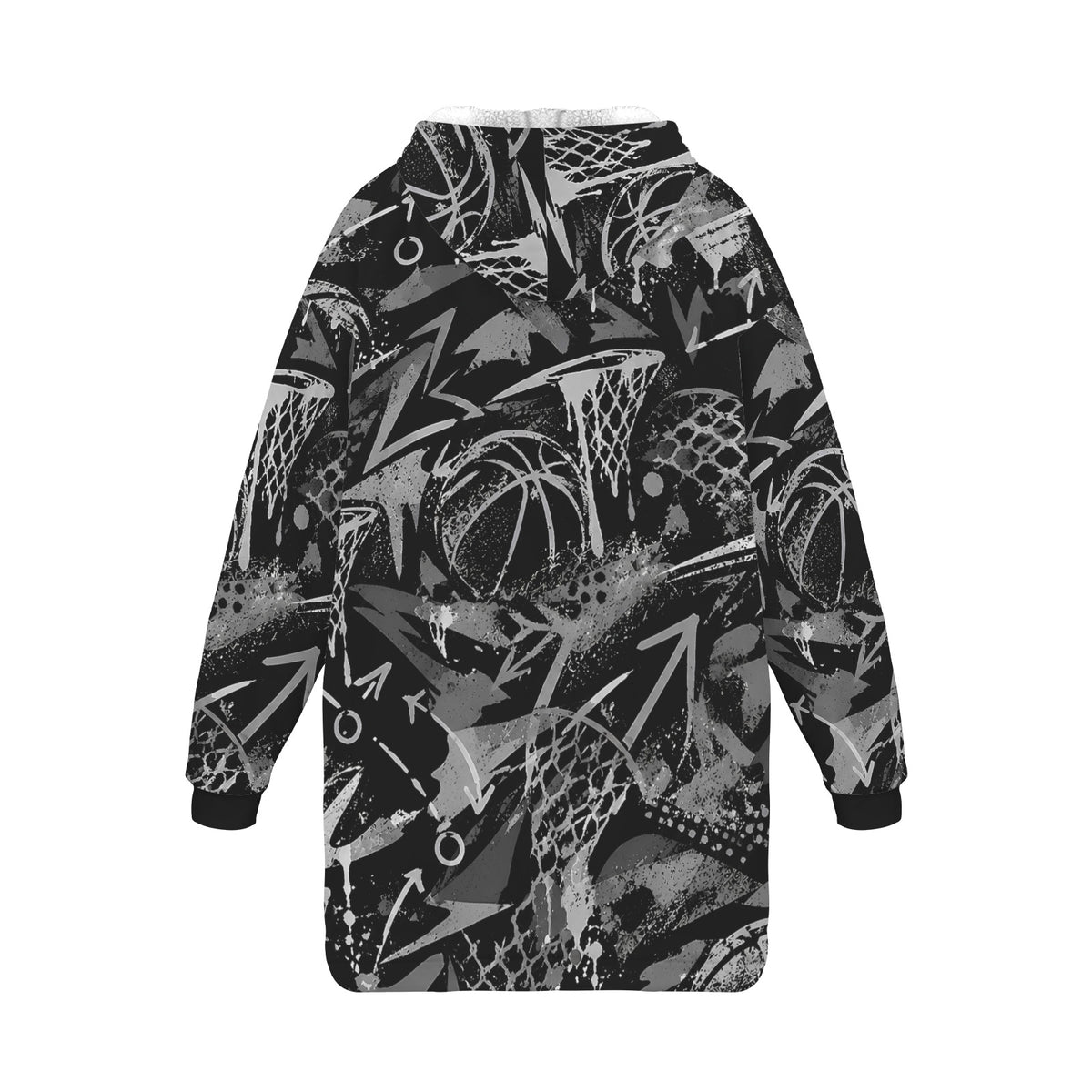 Crown Graffiti Blanket Hoodie - Black