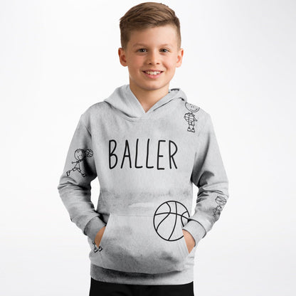 "Doodle" Basketball Youth Hoodie - Grey