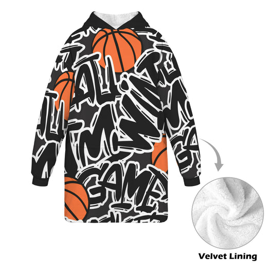 Youth Hoodie Blanket - Hoops Black