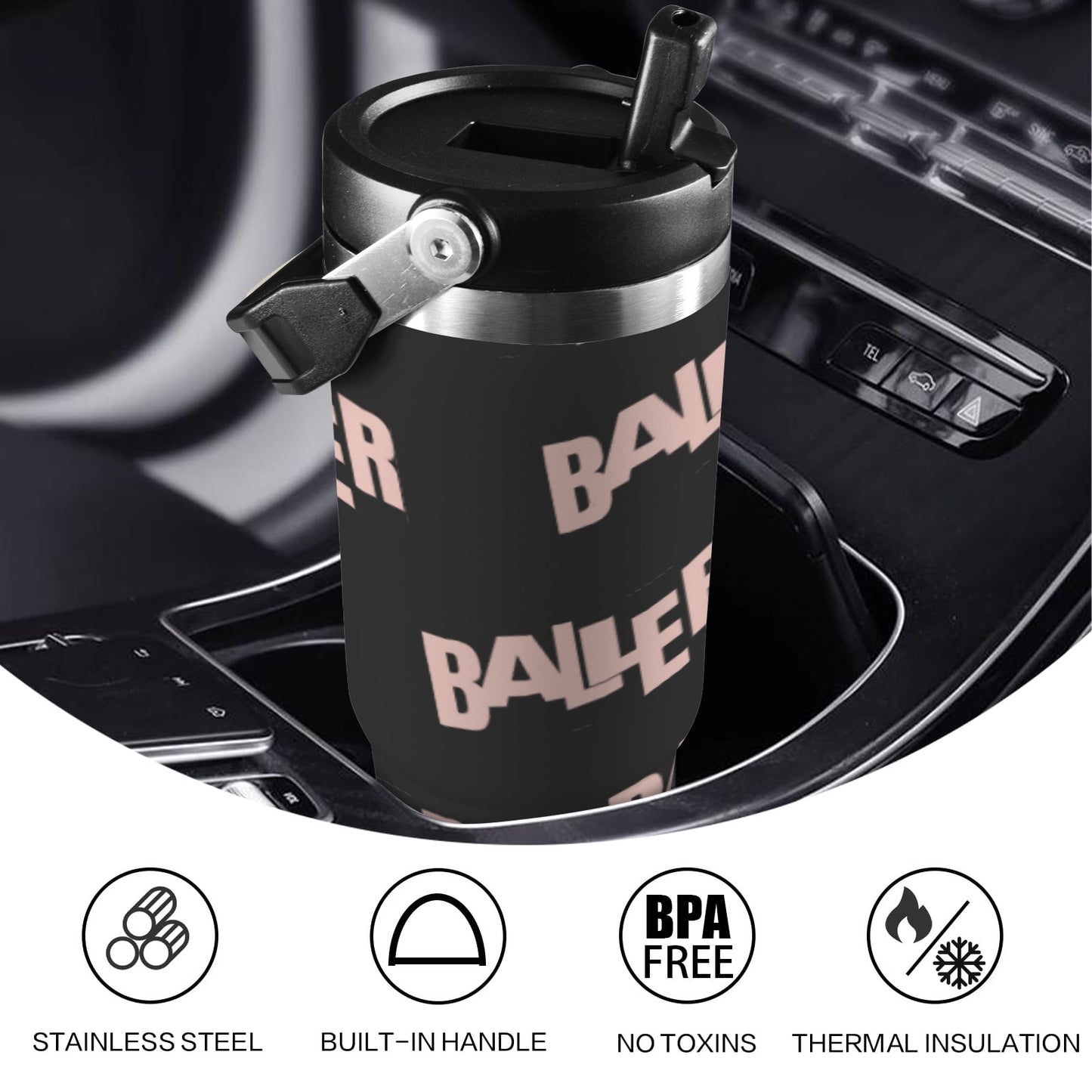 Insulated Water Bottle - Baller Black