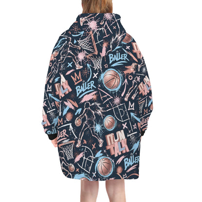 Sketchbook Blanket Hoodie - Navy/Pink