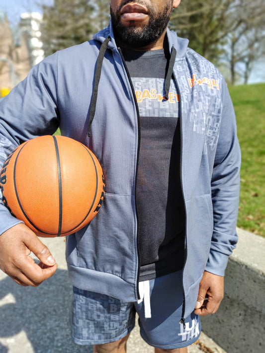 "Court Vision" Basketball Zip-Up Hoodie Jacket - Grey
