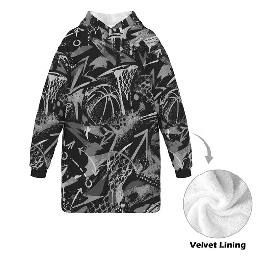 Crown Graffiti Blanket Hoodie - Black