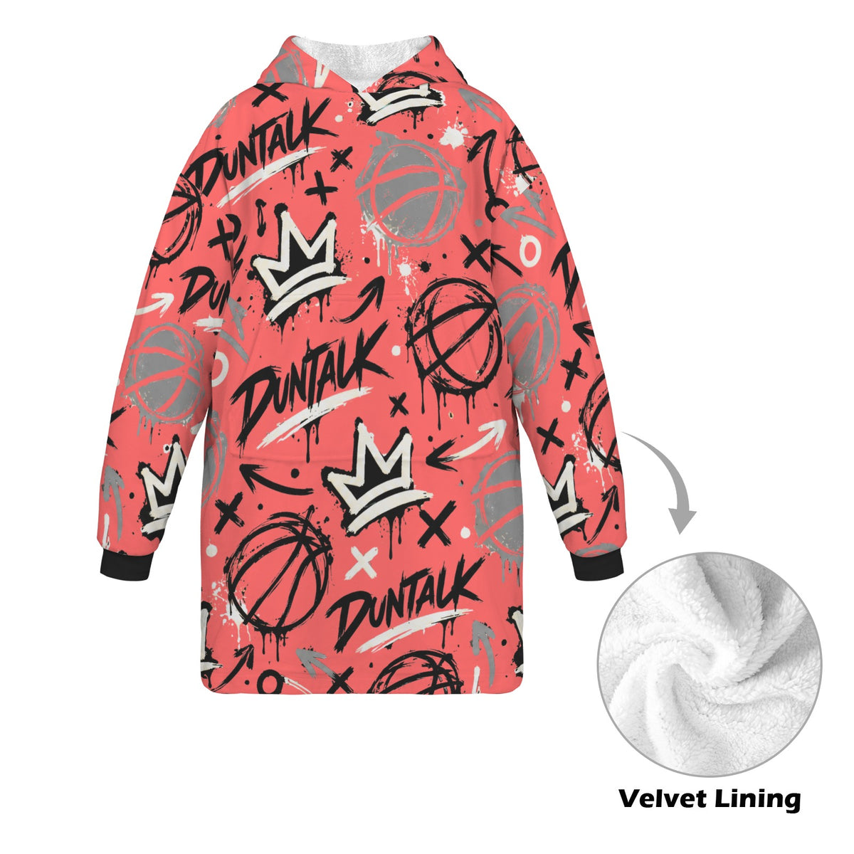 Crown Graffiti Blanket Hoodie - Coral