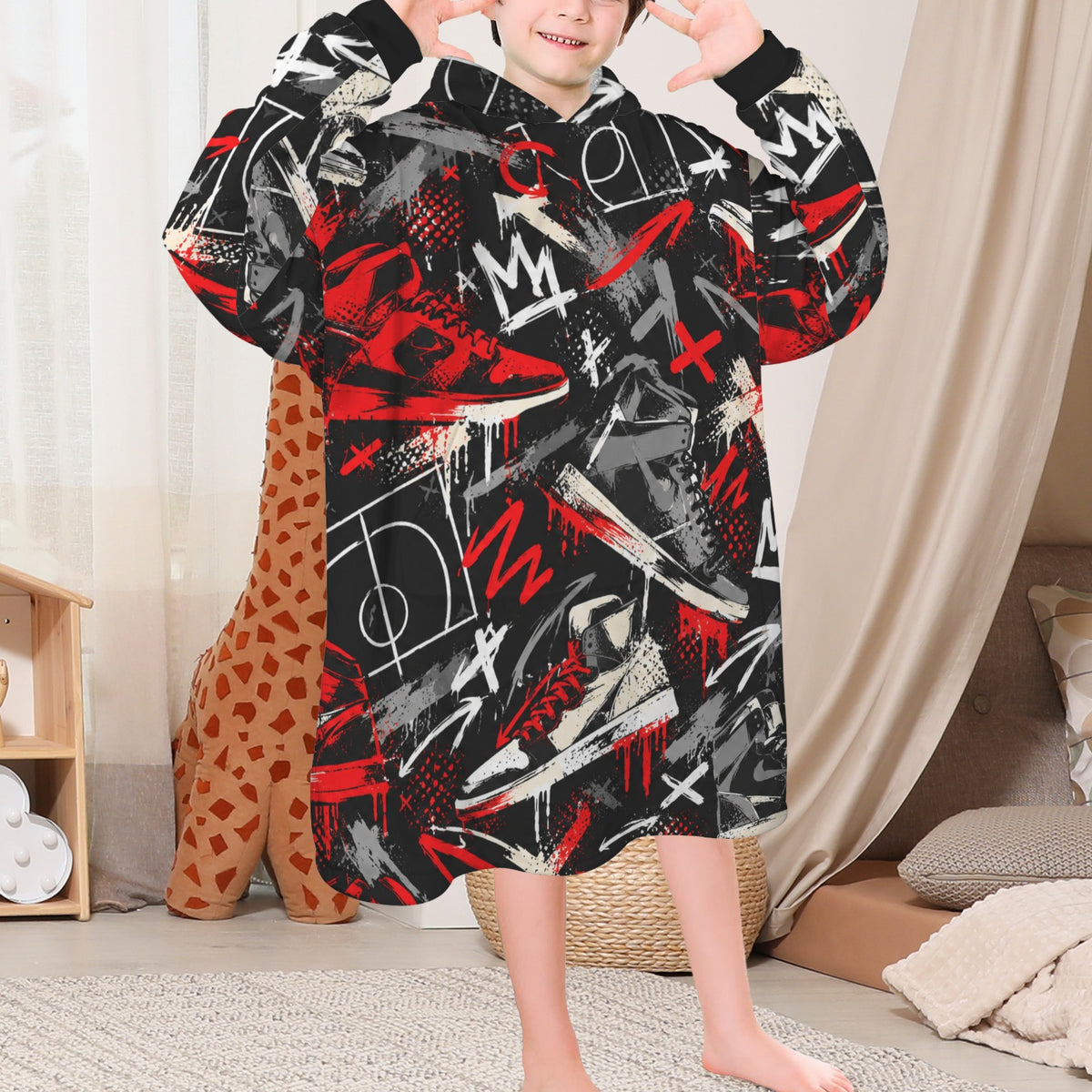 Kicks Blanket Hoodie - Black/Red