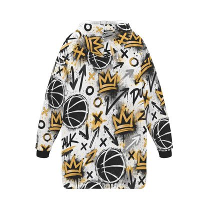 Crown Graffiti Blanket Hoodie - White/Gold