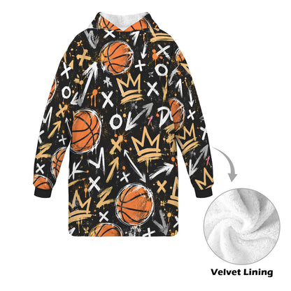 Crown Graffiti Blanket Hoodie - Black/Orange