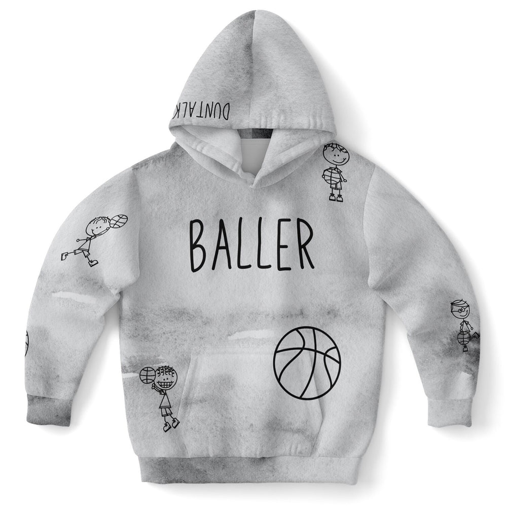 Doodle Basketball Youth Hoodie - Grey