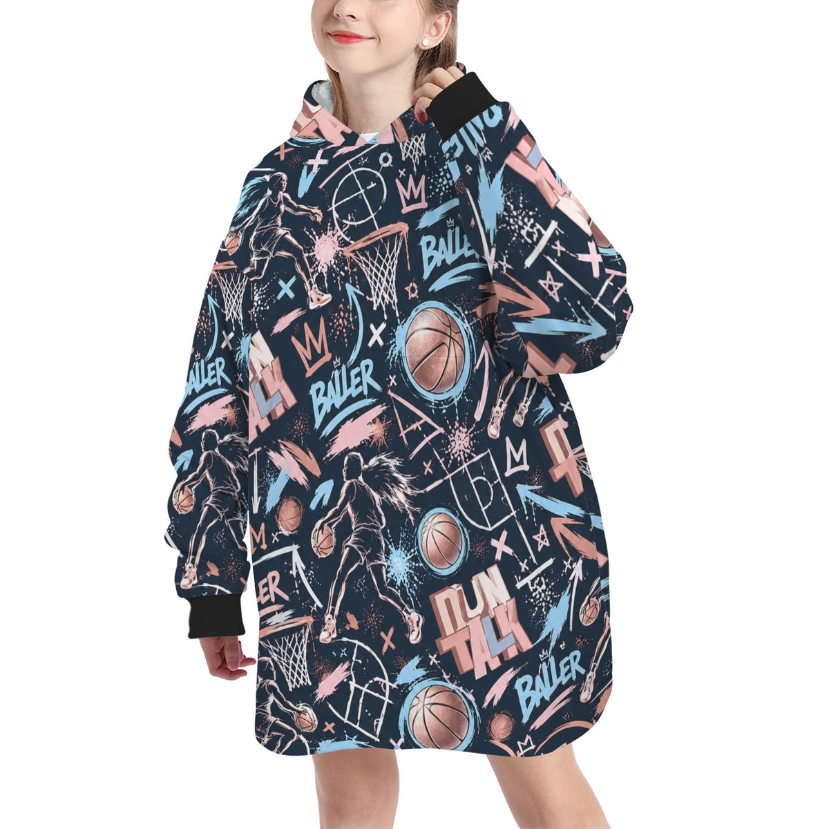 Sketchbook Blanket Hoodie - Navy/Pink