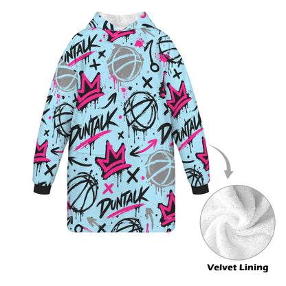 Crown Graffiti Blanket Hoodie - Blue/Pink