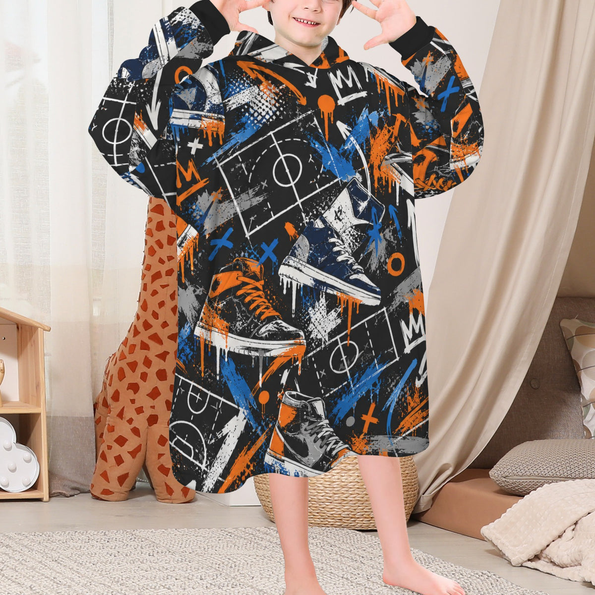 Kicks Blanket Hoodie - Black/Blue/Orange