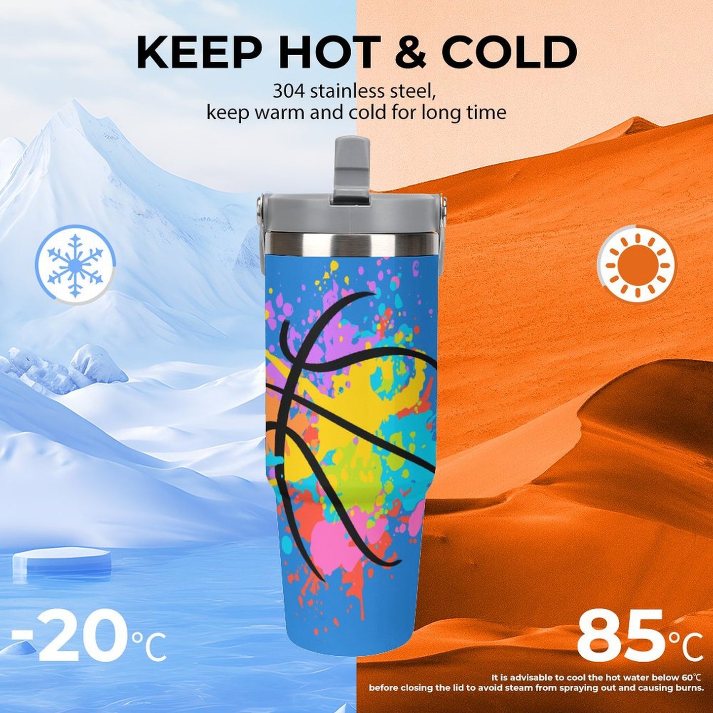 Large capacity car cup Duntalk Insulated Water Bottle with Top Handle (30oz)