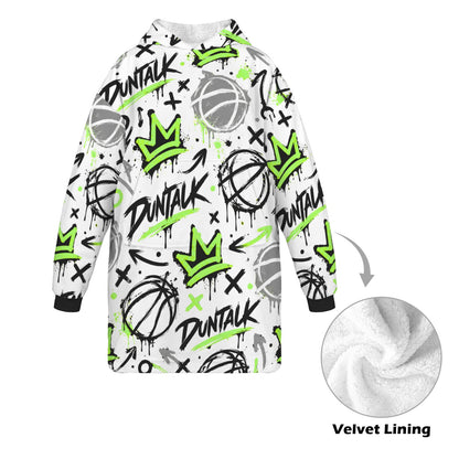 Crown Graffiti Blanket Hoodie - White/Neon Green