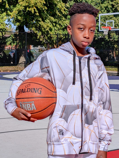 "Black Top" Basketball Zip-Up Hoodie - Ivory