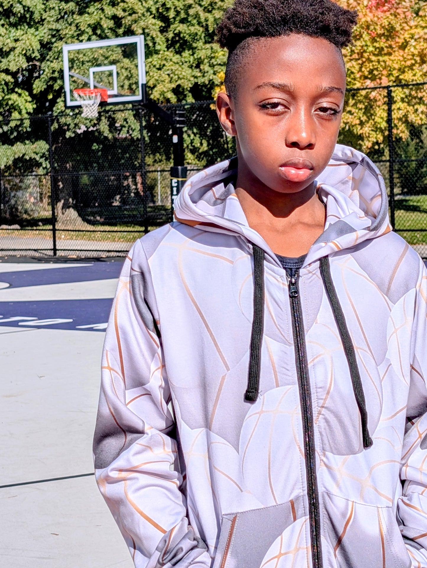 "Black Top" Basketball Zip-Up Hoodie - Ivory