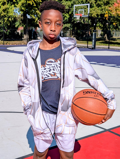 "Black Top" Basketball Zip-Up Hoodie - Ivory