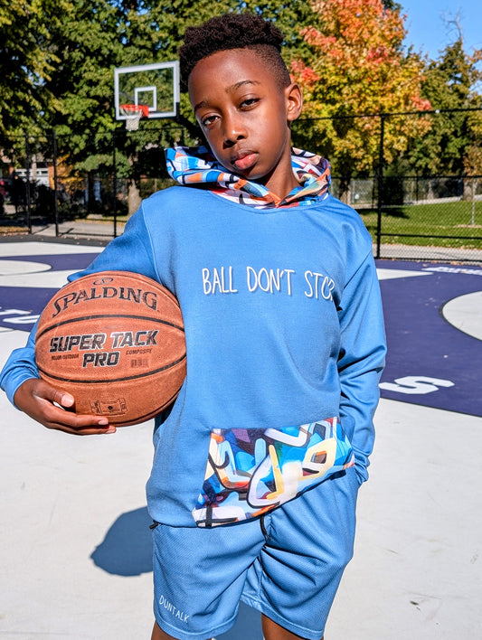 "One Stop" Baskeball Youth Hoodie - Blue