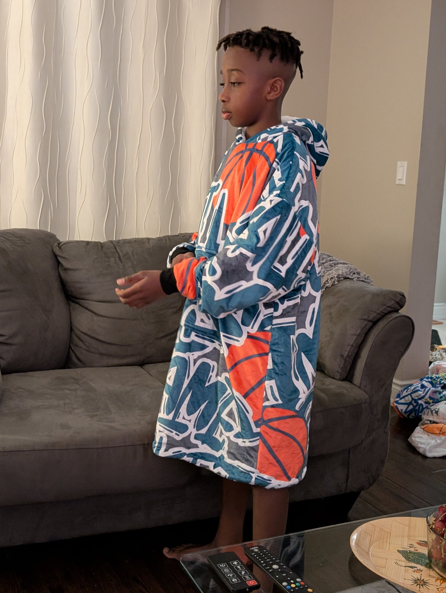 Youth Hoodie Blanket - Hoops Blue