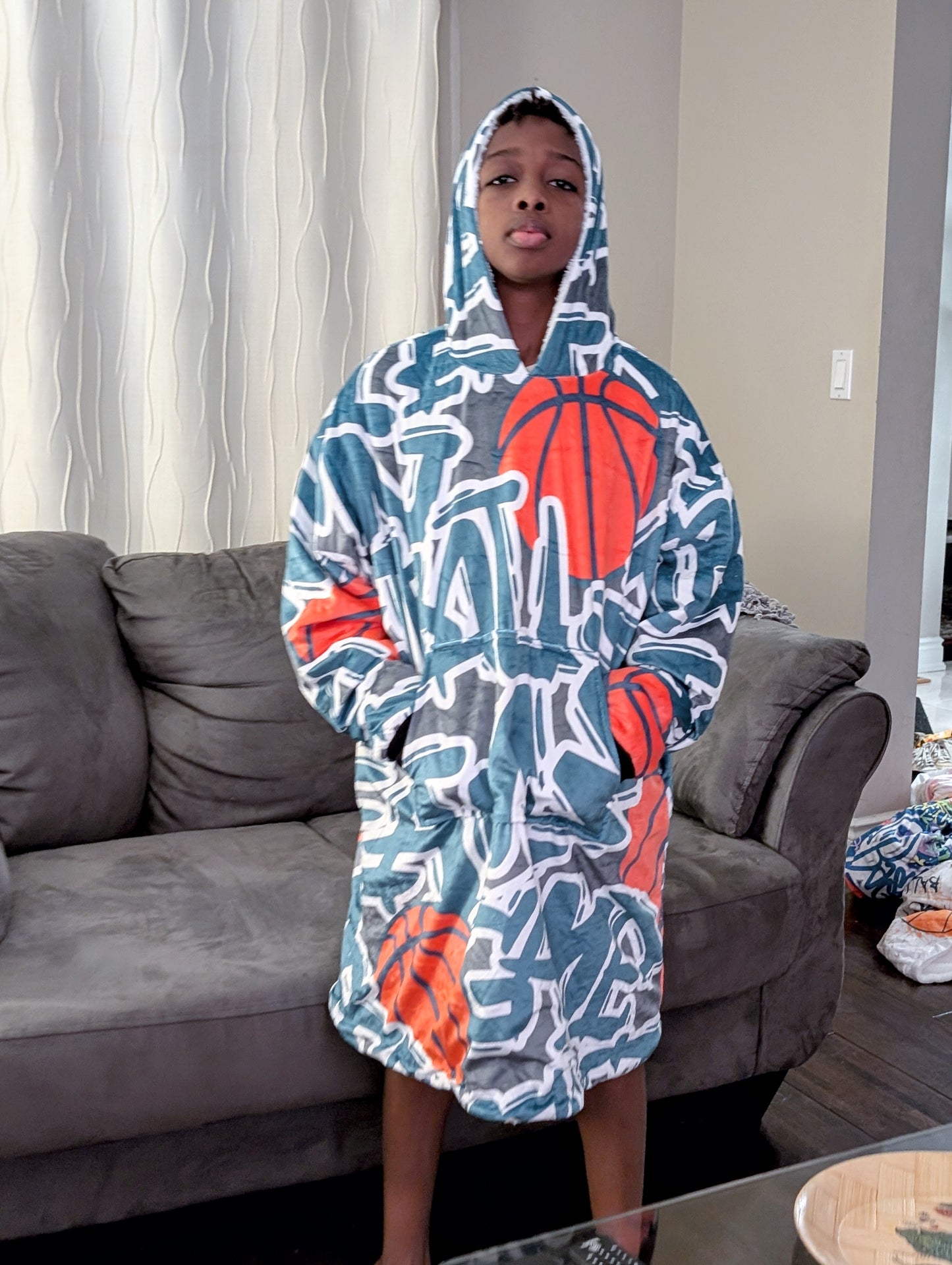 "Chill" Basketball Hoodie Blanket - Blue