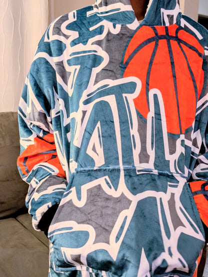 "Chill" Basketball Hoodie Blanket - Blue