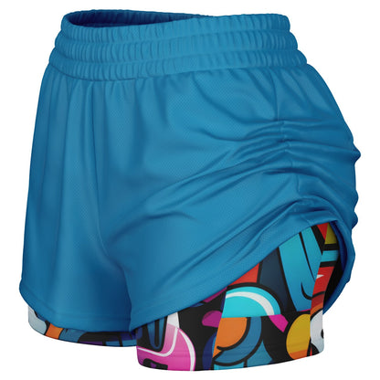 Duntalk "One Stop" Basketball Women's 2-in-1 Shorts - Blue Subliminator