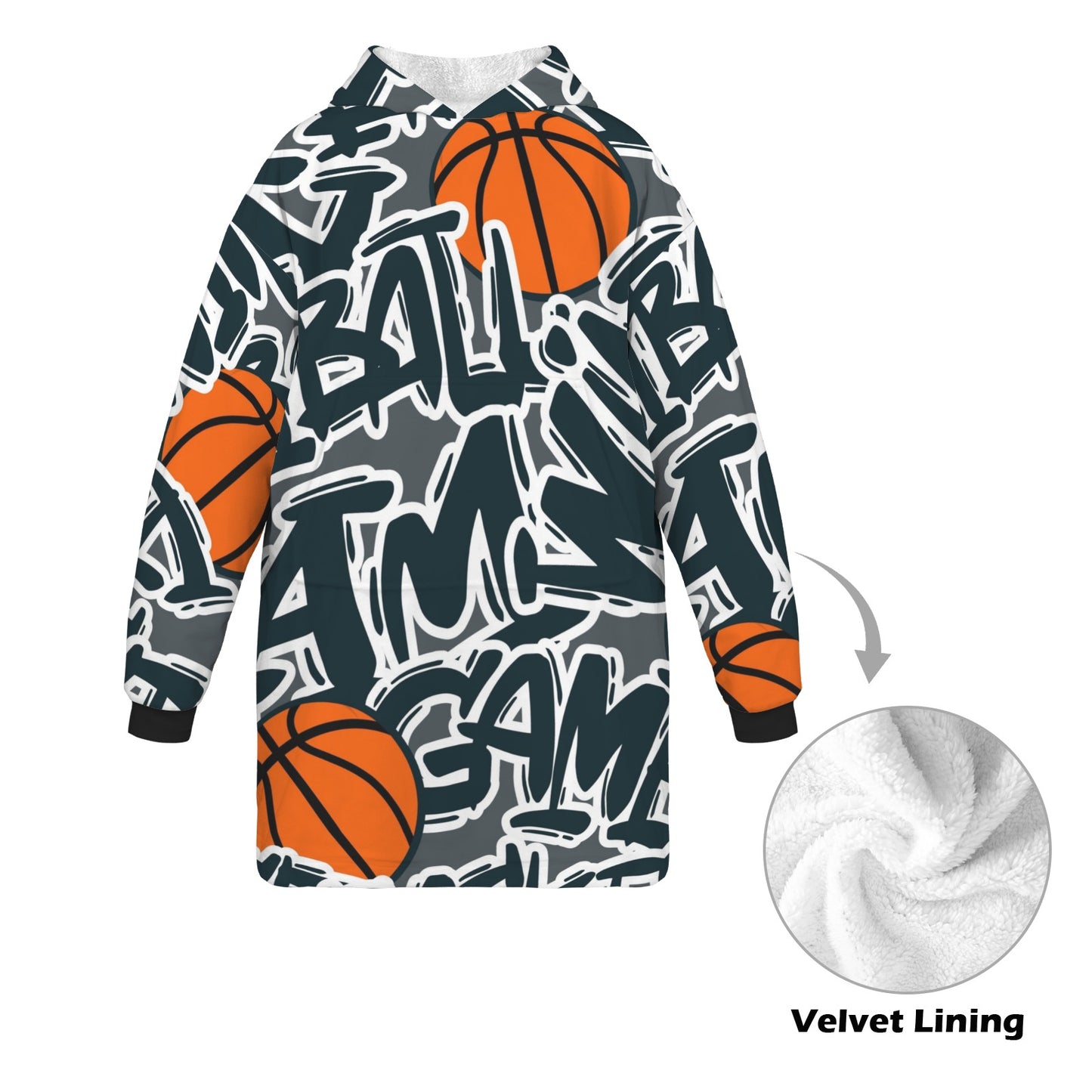 Youth Hoodie Blanket - Hoops Blue