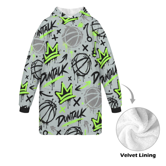 Crown Graffiti Blanket Hoodie - Grey/Neon