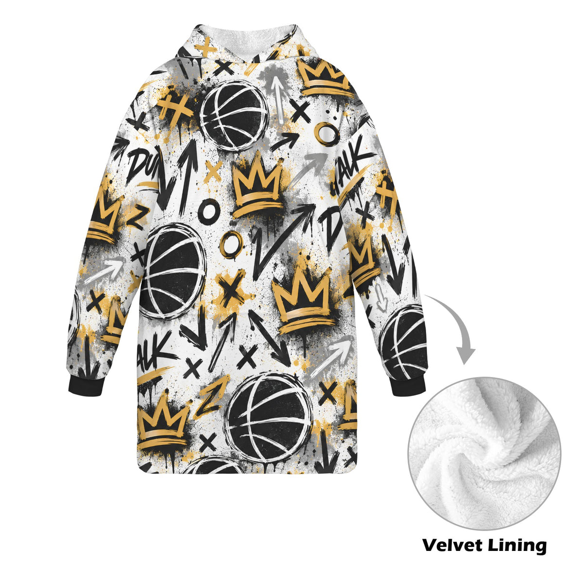 Crown Graffiti Blanket Hoodie - White/Gold