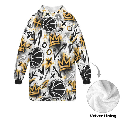 Crown Graffiti Blanket Hoodie - White/Gold