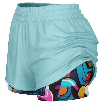 Duntalk "One Stop" Basketball Women's 2-in-1 Shorts - Blue Subliminator