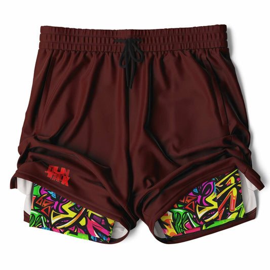 "One Stop" 2 in 1 Basketball Shorts - Red