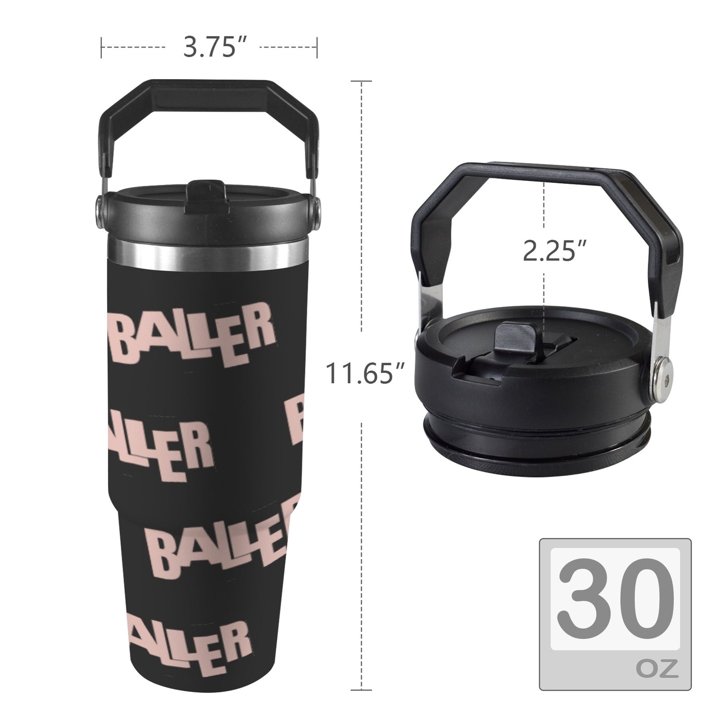 Insulated Water Bottle - Baller Black