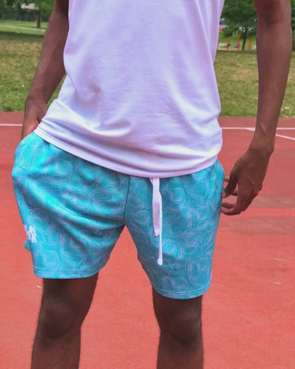 "Splash" Basketball Mid Shorts - Turq