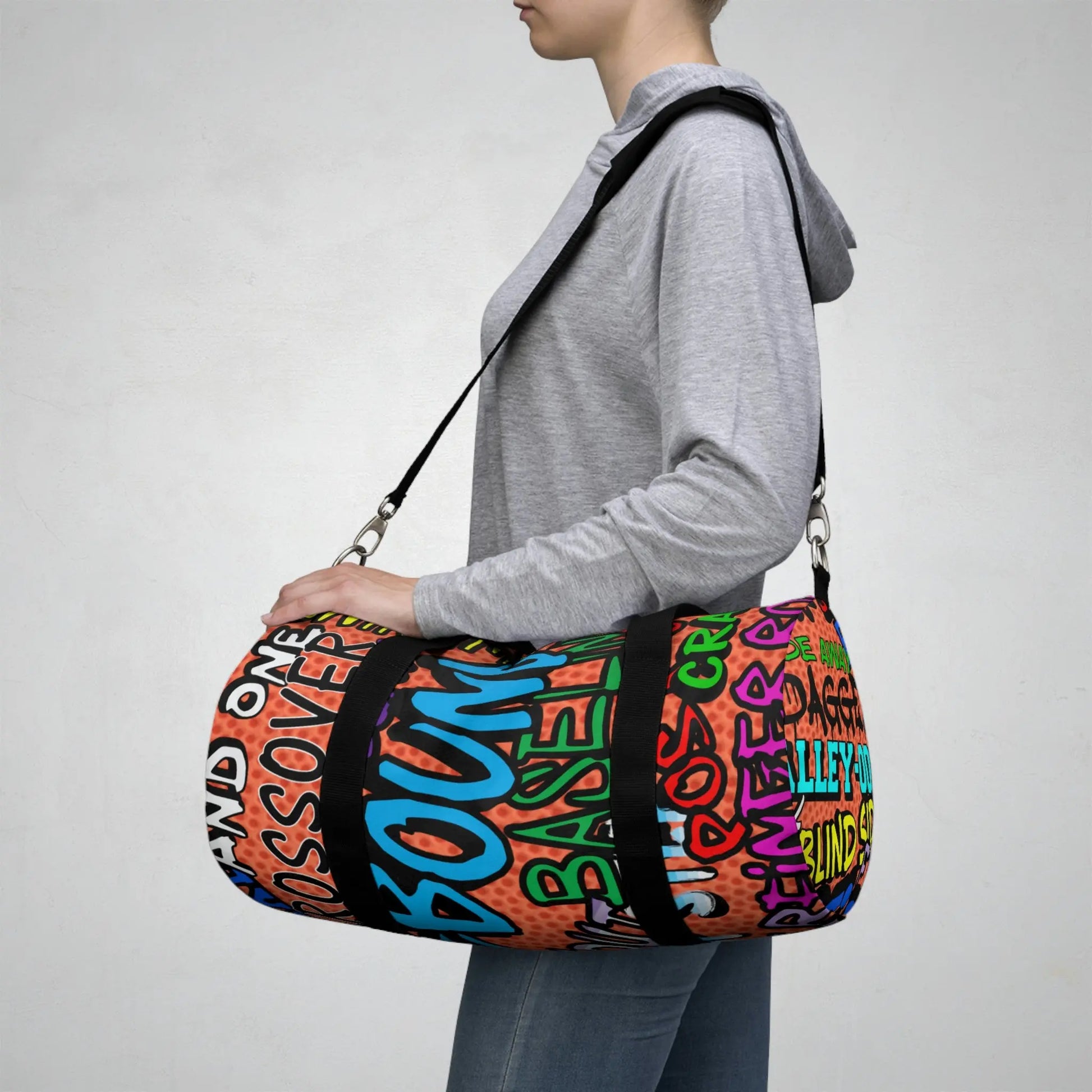 Duntalk "Ball All Day" Canvas Basketball Graffiti Duffle Bag - Orange Printify